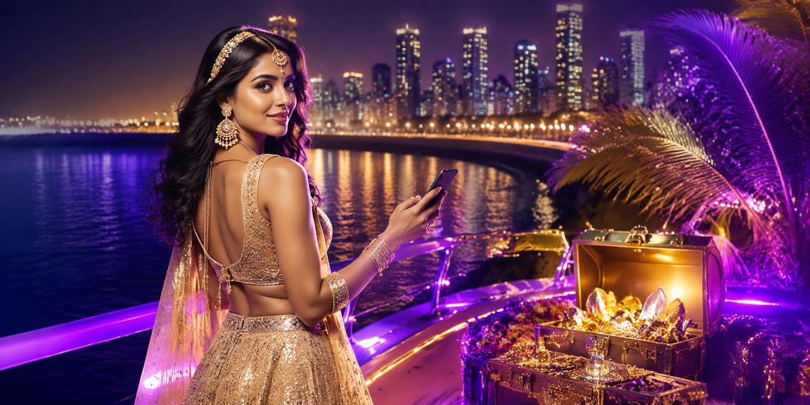 Modern Indian player enjoying mobile casino games by the Mumbai Marine Drive